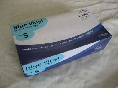 Powder free blue vinyl gloves latex free box 100 size small