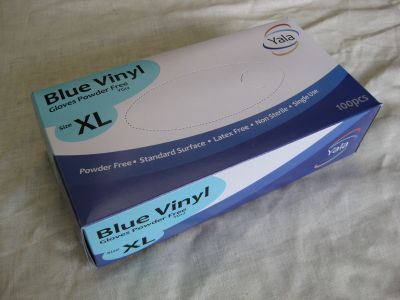 Powder free blue vinyl gloves latex free box 100 size x/large