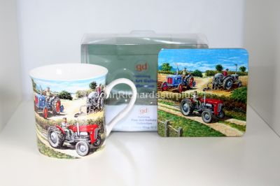 Fine Art mug & coaster set  Massey Ferguson 35, Ford Dexta &amp; Ferguson TE20 Tractors 91643