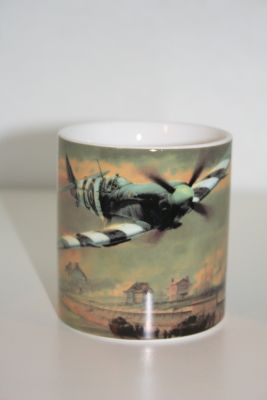 RAF Supermarine Spitfire in flight fine bone china mug boxed