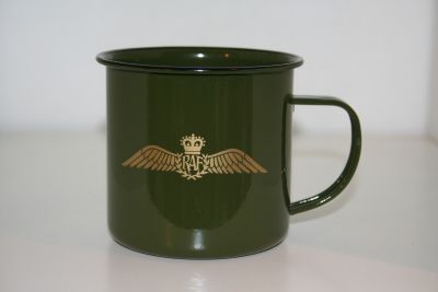 RAF green enamel tin mug with Logo boxed