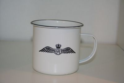 RAF white enamel tin mug with logo boxed