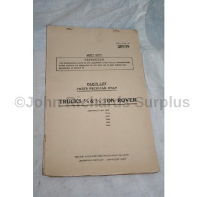 Military Land Rover parts list code 20939