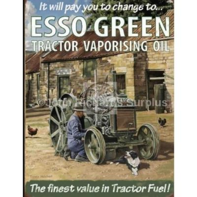 Large Metal wall sign Esso Green the finest value in Tractor oil
