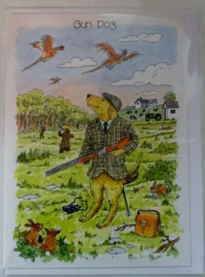 Blank Cartoon Gun Dog greetings card with envelope for any occasion