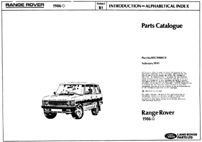 Range Rover Classic Parts Catalogue 1986 Onwards